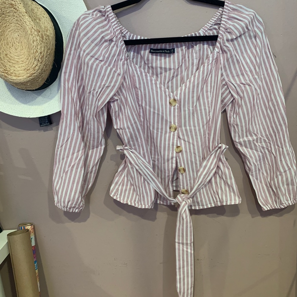 Red and white striped blouse